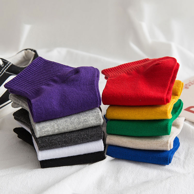 格棉旗舰店黑白色袜子女短袜浅口纯棉春夏季薄款夏天全棉中筒纯色棉袜ins潮2