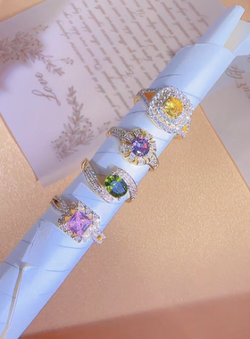 女铜镀真金彩色锆石个性保色戒指