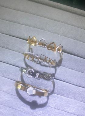 新款日常简约钛钢金色镶钻手镯不掉色不锈钢欧美时尚经典百搭饰品