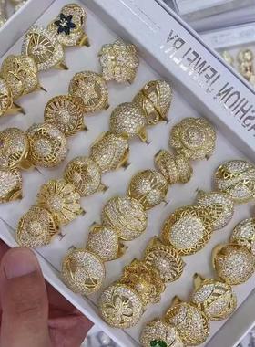 欧美夸张微镶锆石戒指保色指环