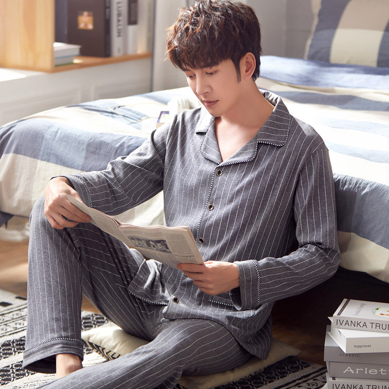 长袖纯棉春秋男士中年加大码睡衣 阔图睡衣/家居服套装