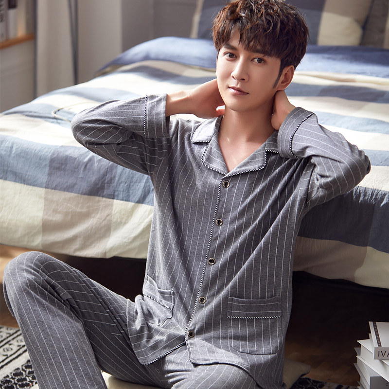 长袖纯棉春秋男士中年加大码睡衣 阔图睡衣/家居服套装