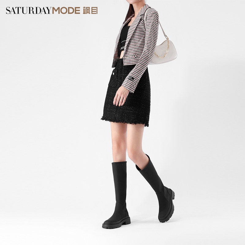 星期六高筒瘦瘦女2022冬新骑士靴 SATURDAYMODE骑士靴