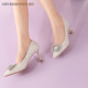 Saturday Elegant Lady Style High-heeled Shoes Spring and Autumn New Flash Diamond Pointed Square Buckle Stiletto Wedding Shoes Shallow Mouth Single Shoes