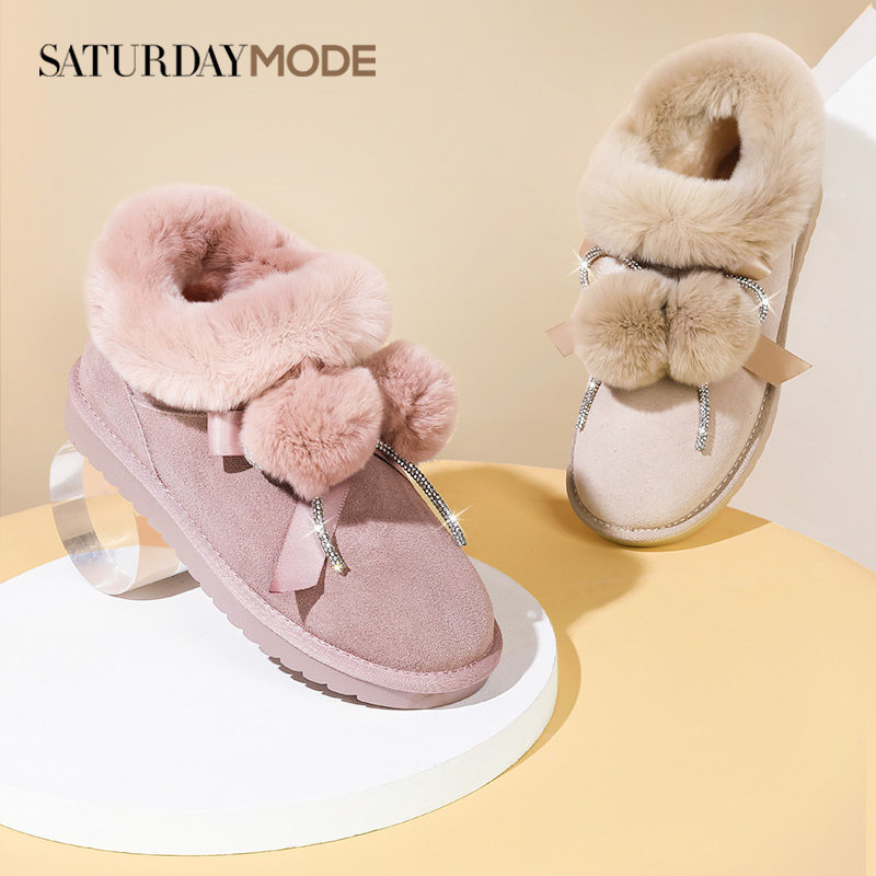 星期六毛球2021冬新保暖甜美雪地靴 SATURDAYMODE时尚雪地靴