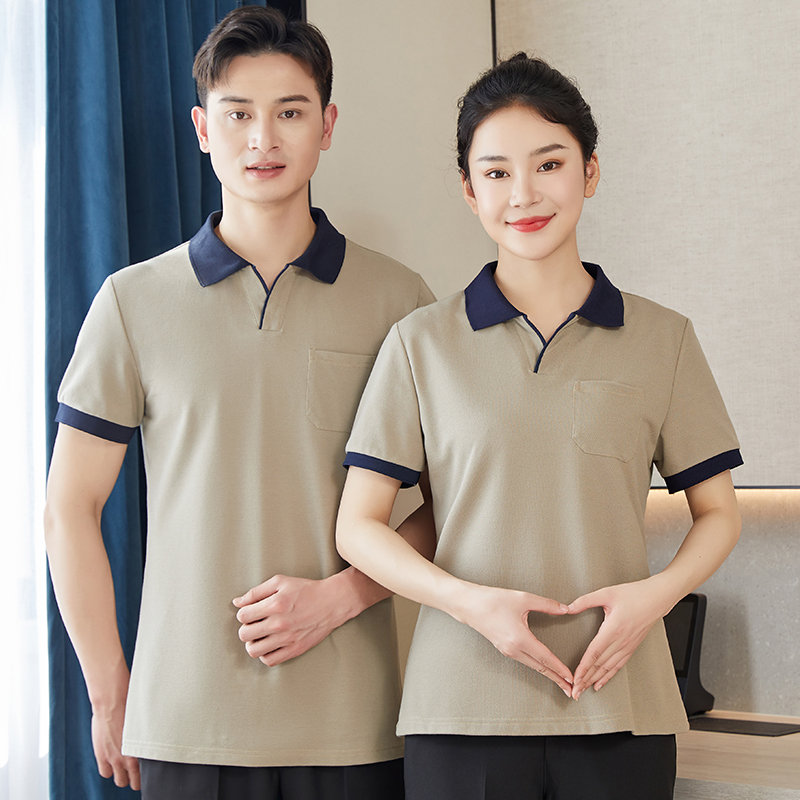 物业保洁员工作服T恤女医院酒店宾馆客房阿姨服务员夏装短袖透气 - 图0