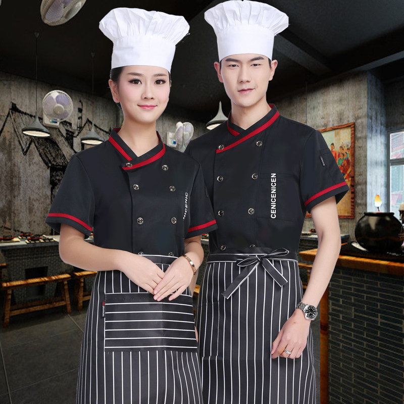 酒店厨师工作服短袖夏装餐饮饭店后厨衣服学校食堂制服透气薄款_虎窝淘
