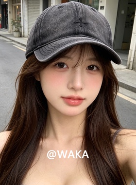 WAKA水洗牛仔十字架刺绣棒球帽