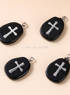 珠宝 水晶原石镶嵌钛钢十字架吊坠 项链饰品配件玉石挂件