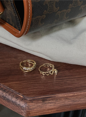 温柔镀金锆石交叉时尚指环