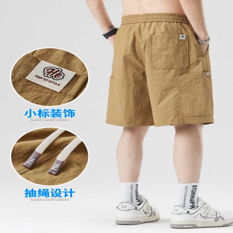 抽绳冰丝五分短裤男2025夏季薄款直筒速干裤子宽松夏装抽绳沙滩裤 - 图3
