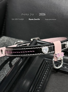 PuppyJoy手缝！「黑粉桃心」项链choker牛皮颈带高级手工定制