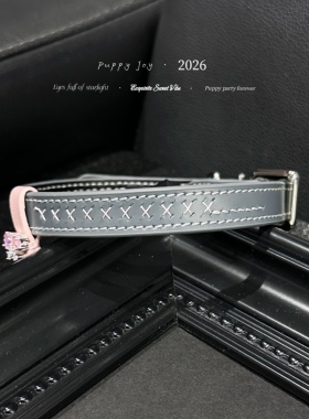 PuppyJoy手缝！「灰雾粉糖」项链choker牛皮颈带高级手工定制