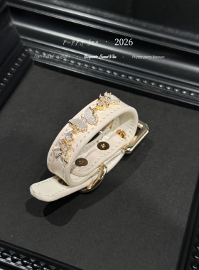 钛钢手链 PuppyJoy独家「蝶玑」杏色牛皮贝母蝴蝶手环高级手工定