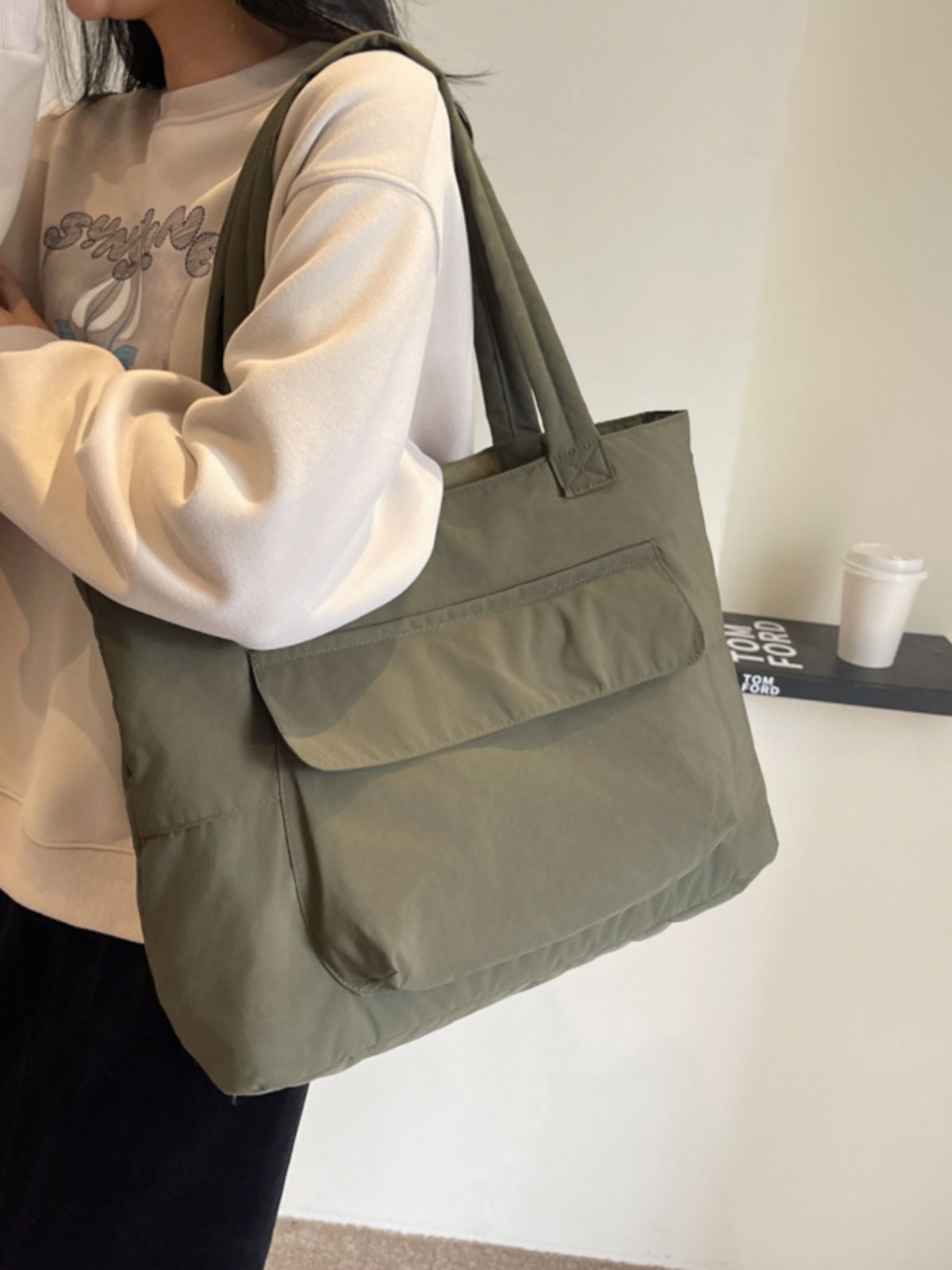 尼龙布单肩托特女包大容量韩版简约百搭纯色休闲大学生通勤上课包,淘宝优惠券,粉丝福利购,淘宝优惠卷