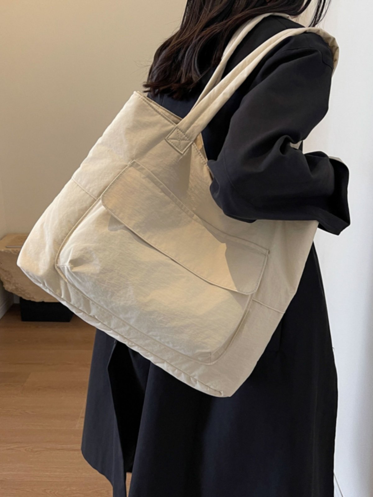 尼龙布单肩托特女包大容量韩版简约百搭纯色休闲大学生通勤上课包,淘宝优惠券,粉丝福利购,淘宝优惠卷