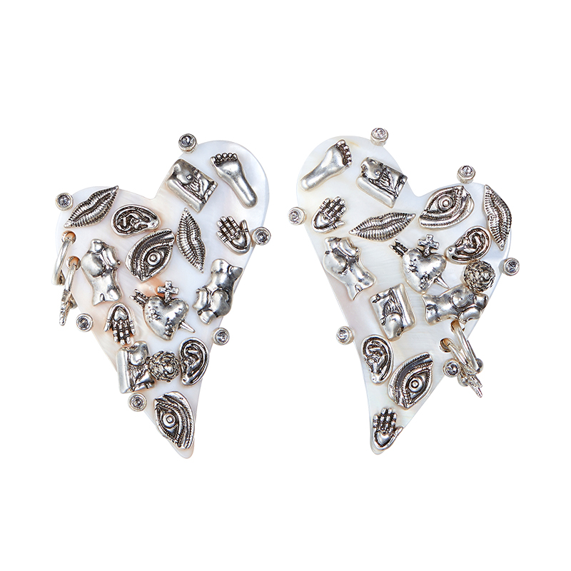 TRINITE X YANXUE*Earrings 天然贝母爱心做旧银装饰耳夹 - 图3