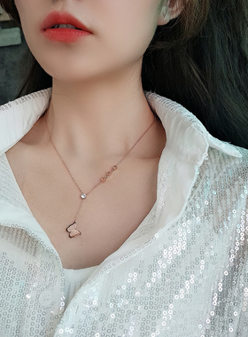 韩版玫瑰金蝴蝶流苏钛钢吊坠网红