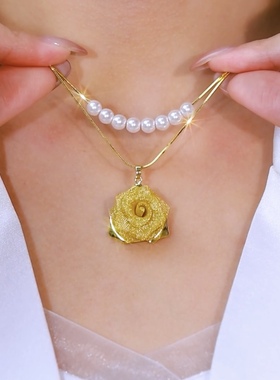 2025新款金色玫瑰花珍珠项链