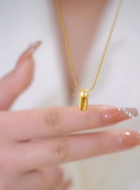 小金块项链女18k金色吊坠锁骨链
