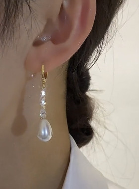 法式轻奢高级感锆石水滴珍珠耳环
