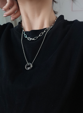 钛钢双层叠戴项链女卫衣长款百搭