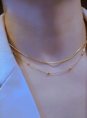 钛钢双层叠戴豆豆转运珠项链颈链