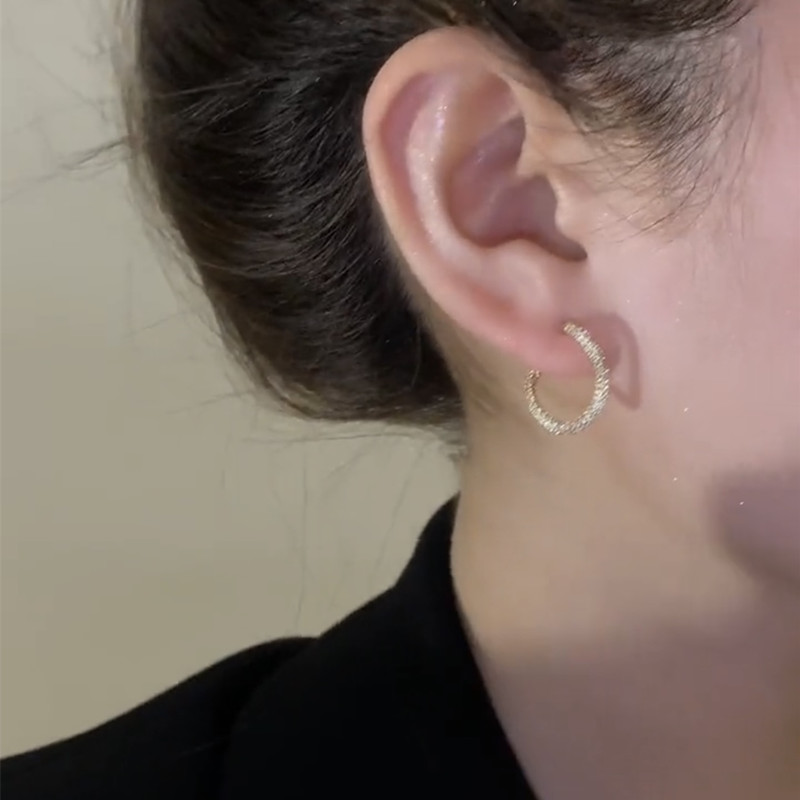 韩国925银针微镶满钻几何圆圈不规则耳钉设计感小众气质耳环耳饰 - 图2