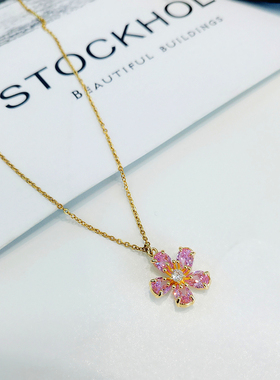 韩版粉钻樱花锁骨链女小清新森系