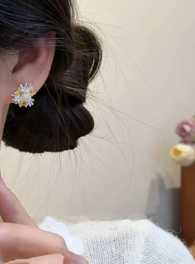轻奢烟花几何黄色水晶耳钉百搭女