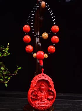 天然朱砂观音菩萨车挂 红朱砂南海观世音菩萨车挂件 莲花观音