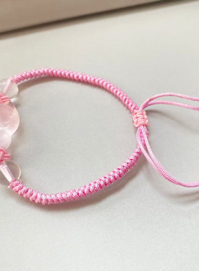 天然粉水晶狐狸手链纯手工编织粉绳小狐狸芙蓉石粉晶手串粉色饰品