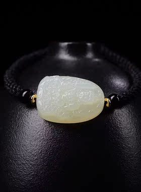 仿和田玉八大本命佛黑绳手链