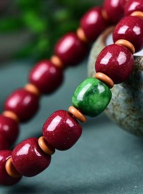 天然原矿朱砂精品紫金砂光面老型单圈男士手链手串纯手工制作