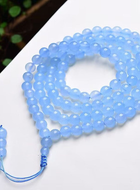 天然蓝玉髓多圈手链 蓝玉髓108颗佛珠念珠手串 蓝色饰品礼物