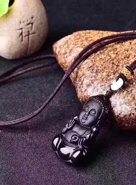 天然黑曜石挂坠宝宝佛