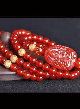 天然红玛瑙本命佛守护神手串