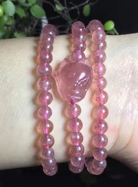 天然草莓晶多圈百搭念珠手串