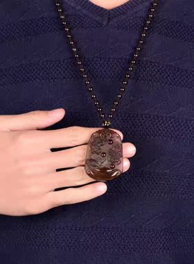 冰种天然黑曜石生肖属猴佩戴吊坠