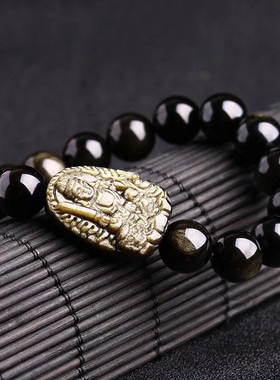 天然金曜石生肖兔八大守护神手链