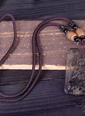 天然冰种黑曜石守护神佛牌吊坠