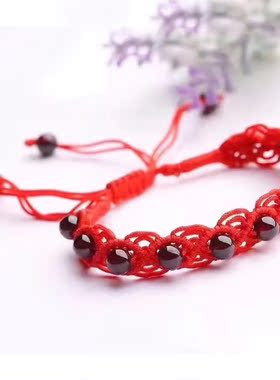 本命年精编天然石榴石红手绳