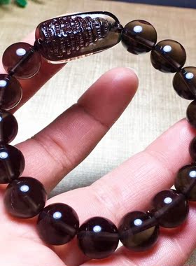 精雕天然冰种黑曜石文昌塔手链