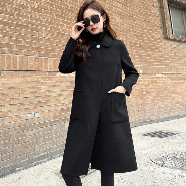 双面羊绒大衣女2025新款秋冬黑色毛呢外套中长款羊毛加厚呢子大衣