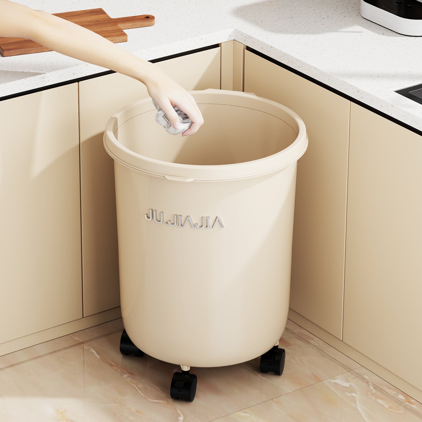 带轮垃圾桶家用2025新款厨房专用免弯腰客厅大号大容量高款可移动 - 图3
