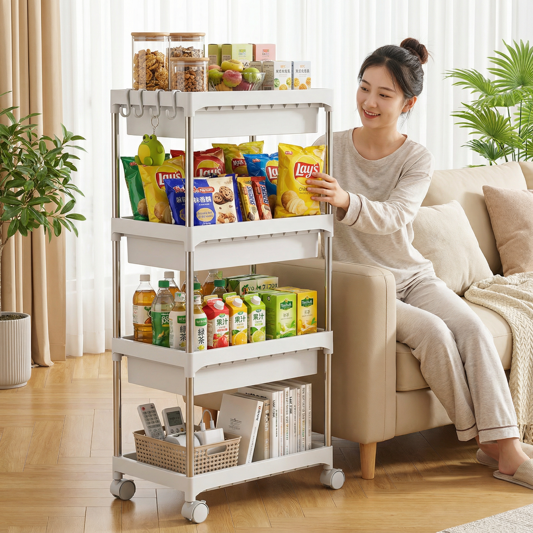 零食置物架落地可移动小推车家用抽屉式收纳柜多层客厅夹缝储物柜,淘宝优惠券,粉丝福利购,淘宝优惠卷