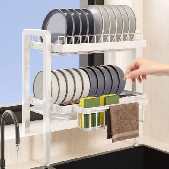 Kitchen window sill rack double layer drain bowl rack narrow