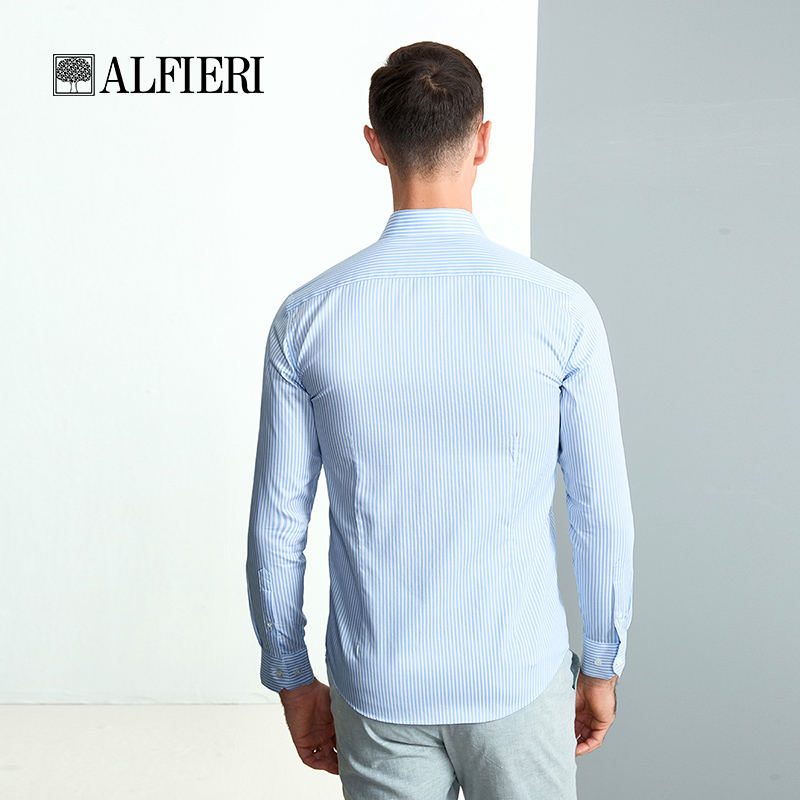 Alfieri艾法利2023春夏季100%棉简约条纹设计商务版男士长袖衬衫 - 图0