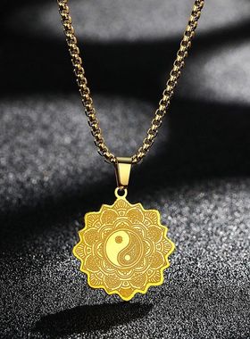 不锈钢生命之花曼陀罗太极项链吊坠 不锈钢瑜伽颈链项链男女