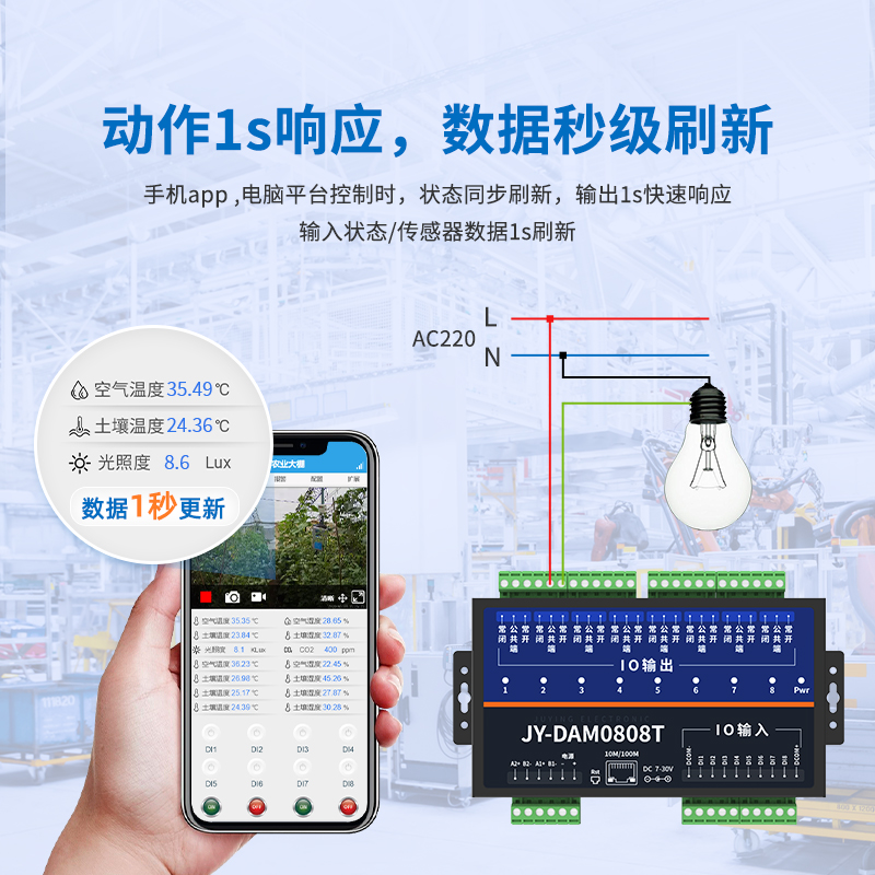 聚英8路继电器控制模块开关量采集开关RS485RJ45网口通讯DAM0808T - 图1